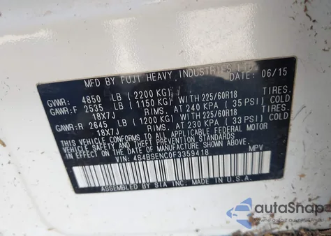 2015 Subaru Outback 3.6R Limited z USA, uszkodzony, nr VIN 4S4BSENC0F3359418